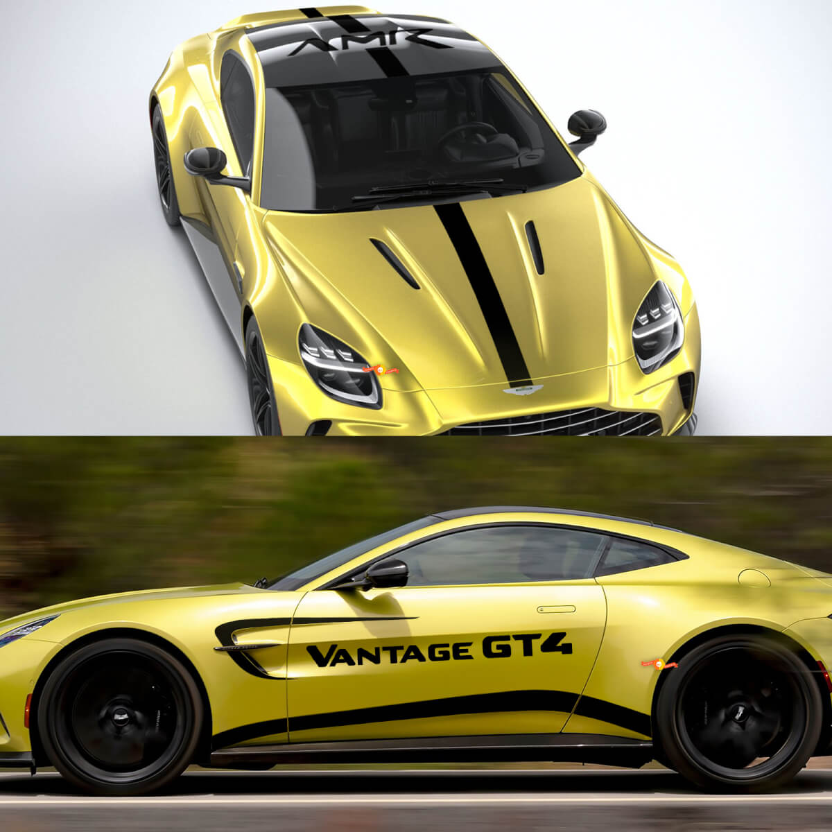 Full kit Aston Martin Vantage GT4 Stripe Hood Roof Trunk Side Vinyl Decals Stickers
