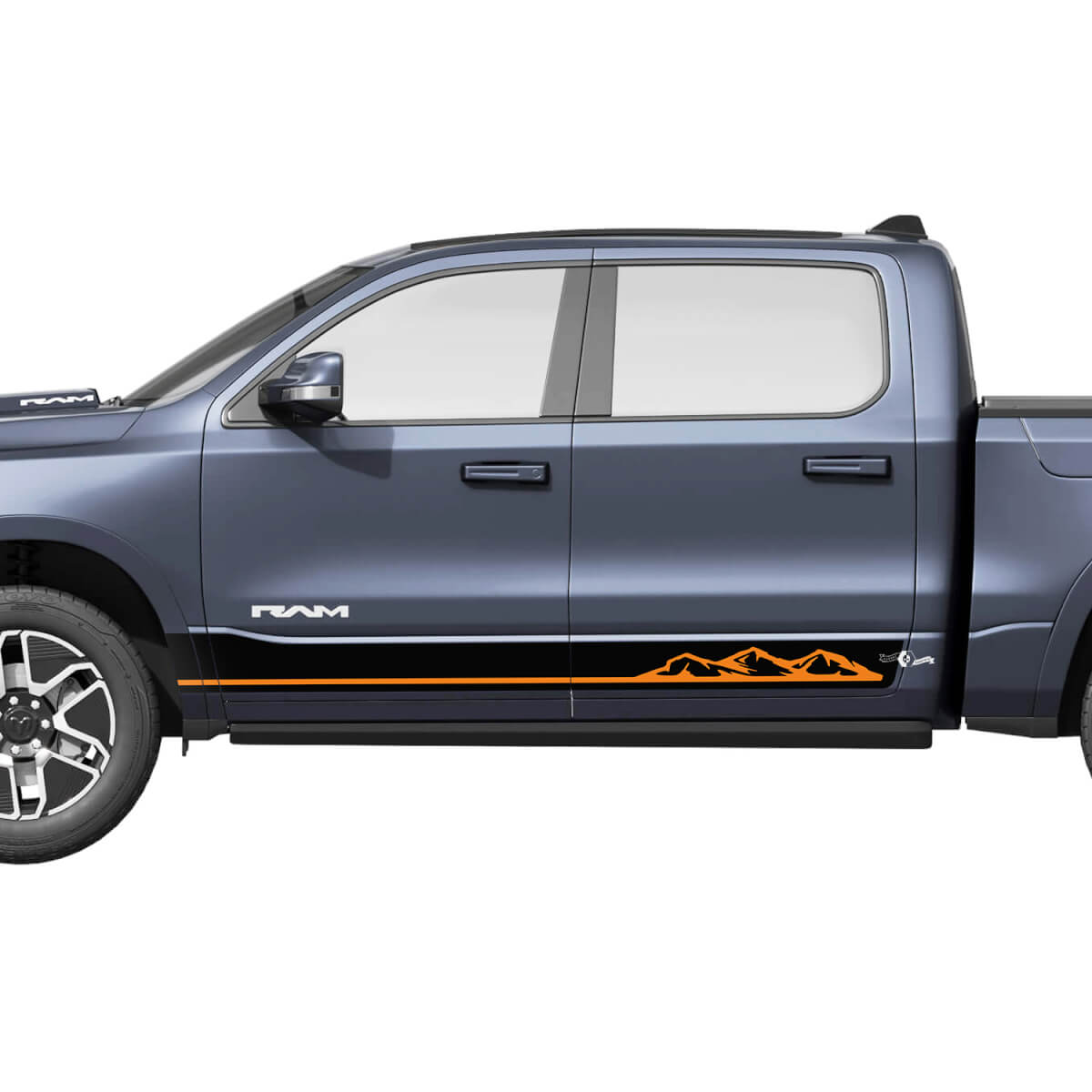 Side Rocker Panel Stripes Mountains for Dodge RAM 1500 REV Vinyl Decals Stickers Graphics