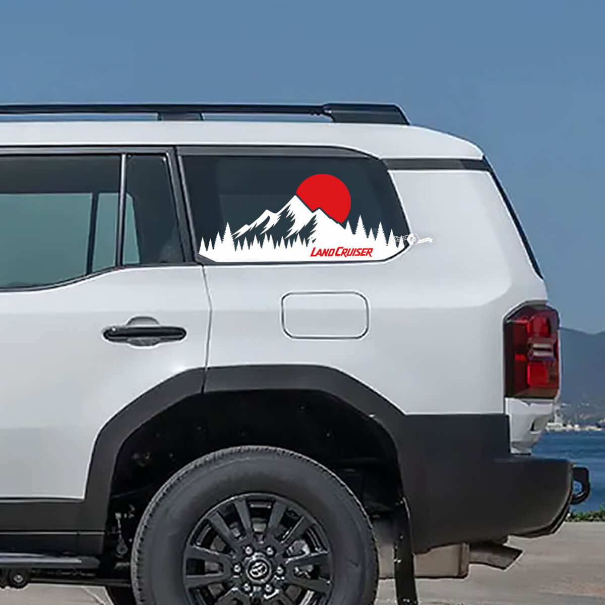 Toyota Land Cruiser Topographic Window Side Mountain Sunset Decals Vinyl Stickers Graphic

