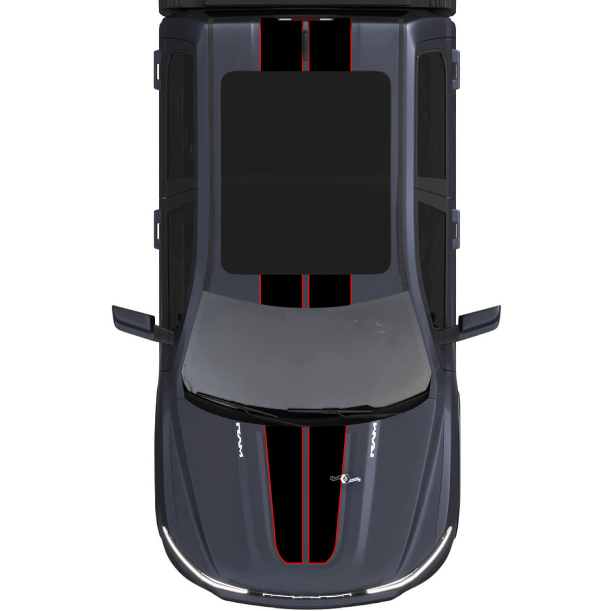 Hood and Roof Dual Central Stripes for Dodge RAM 1500 REV Vinyl Decals Stickers Graphics 3