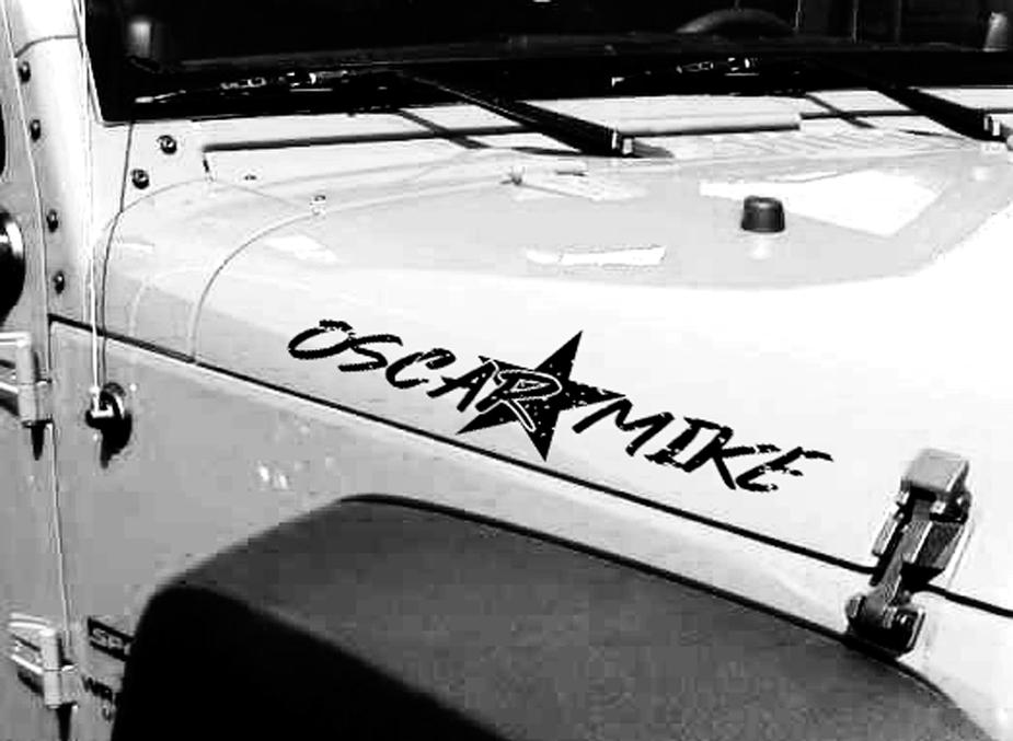 Jeep Wrangler Oscar Mike On the Move Distressed Star Vinyl Hood Sticker Decal TJ LJ JK Rubicon

