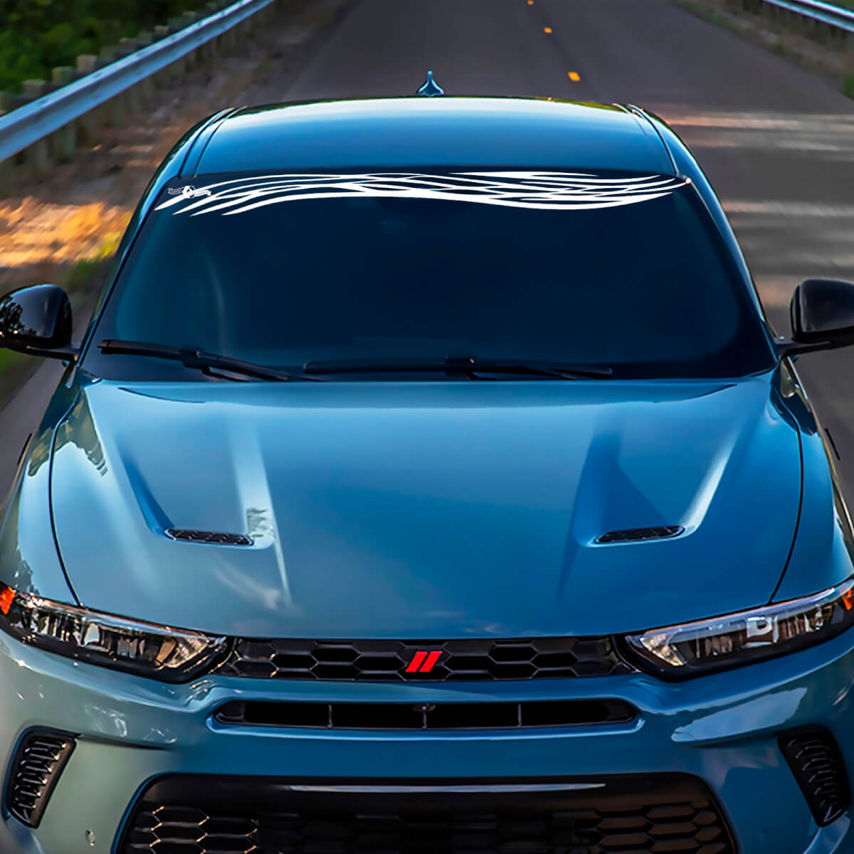 Wave Windshield Stripe Banner Decal Sticker - Custom Vinyl Graphics fit to Dodge Hornet
