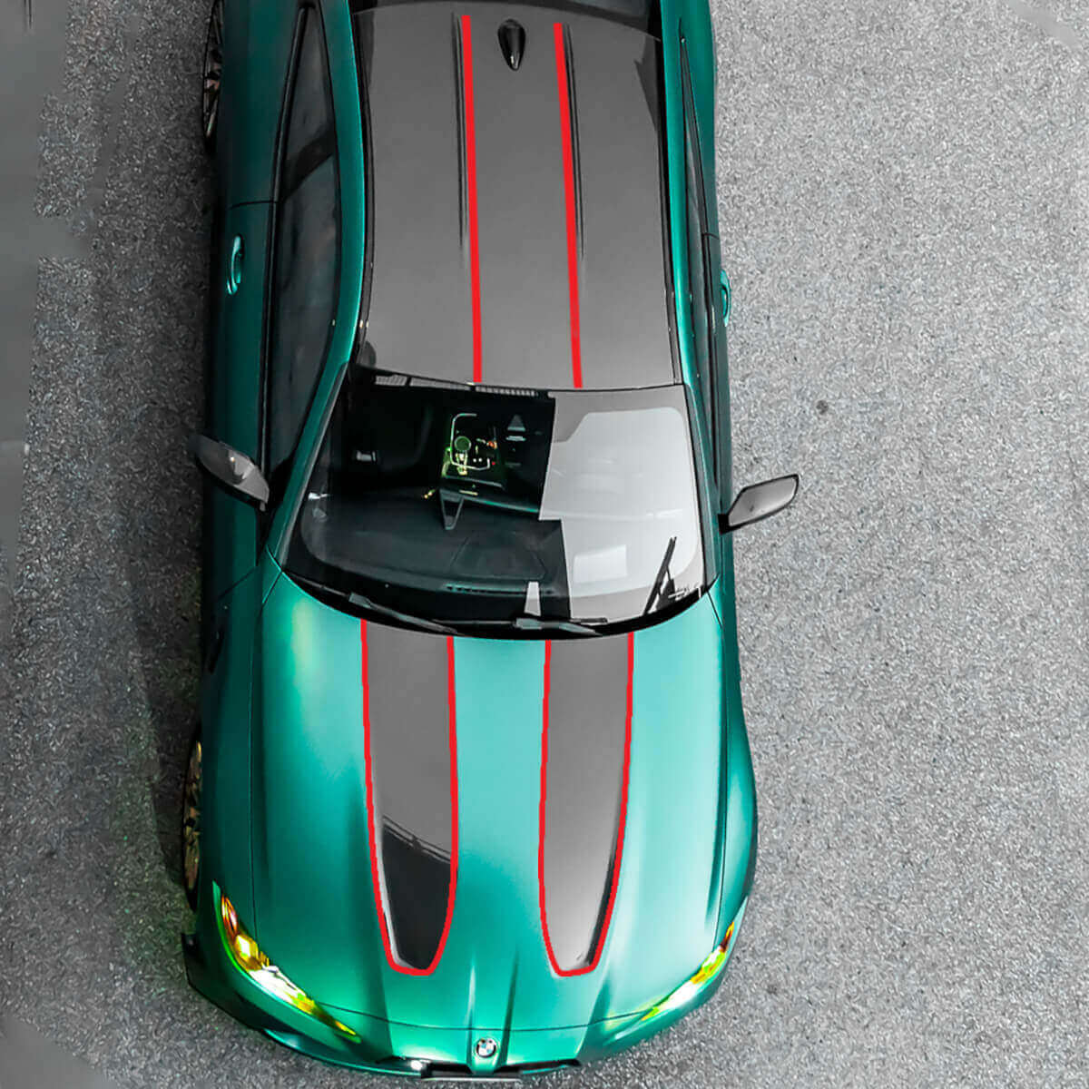 Red stripes Hood and Roof vinyl decal sticker for BMW M4 CSL 