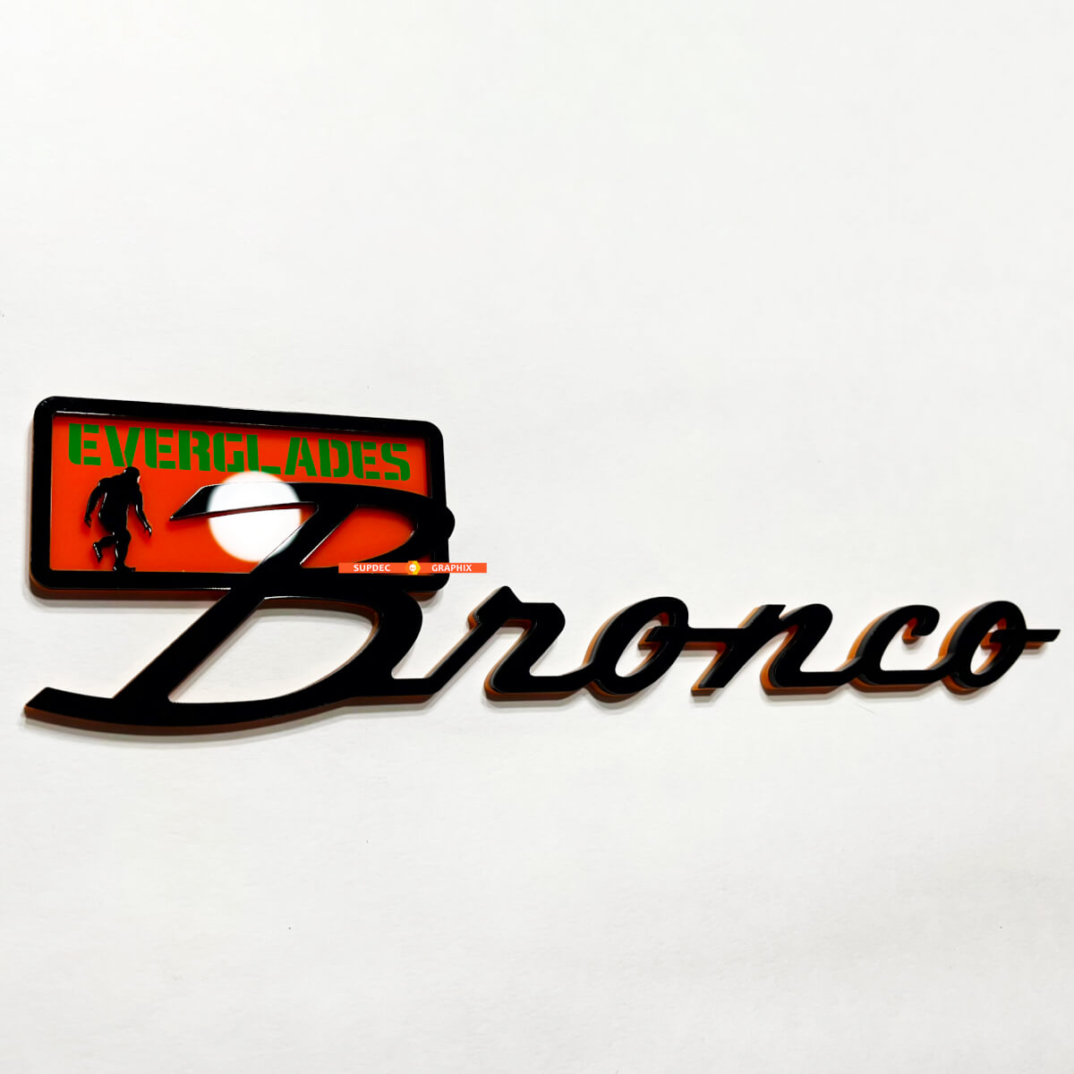 Bronco Everglades Fender Badges Tailgate Emblem 3D Badge Black vs Orange