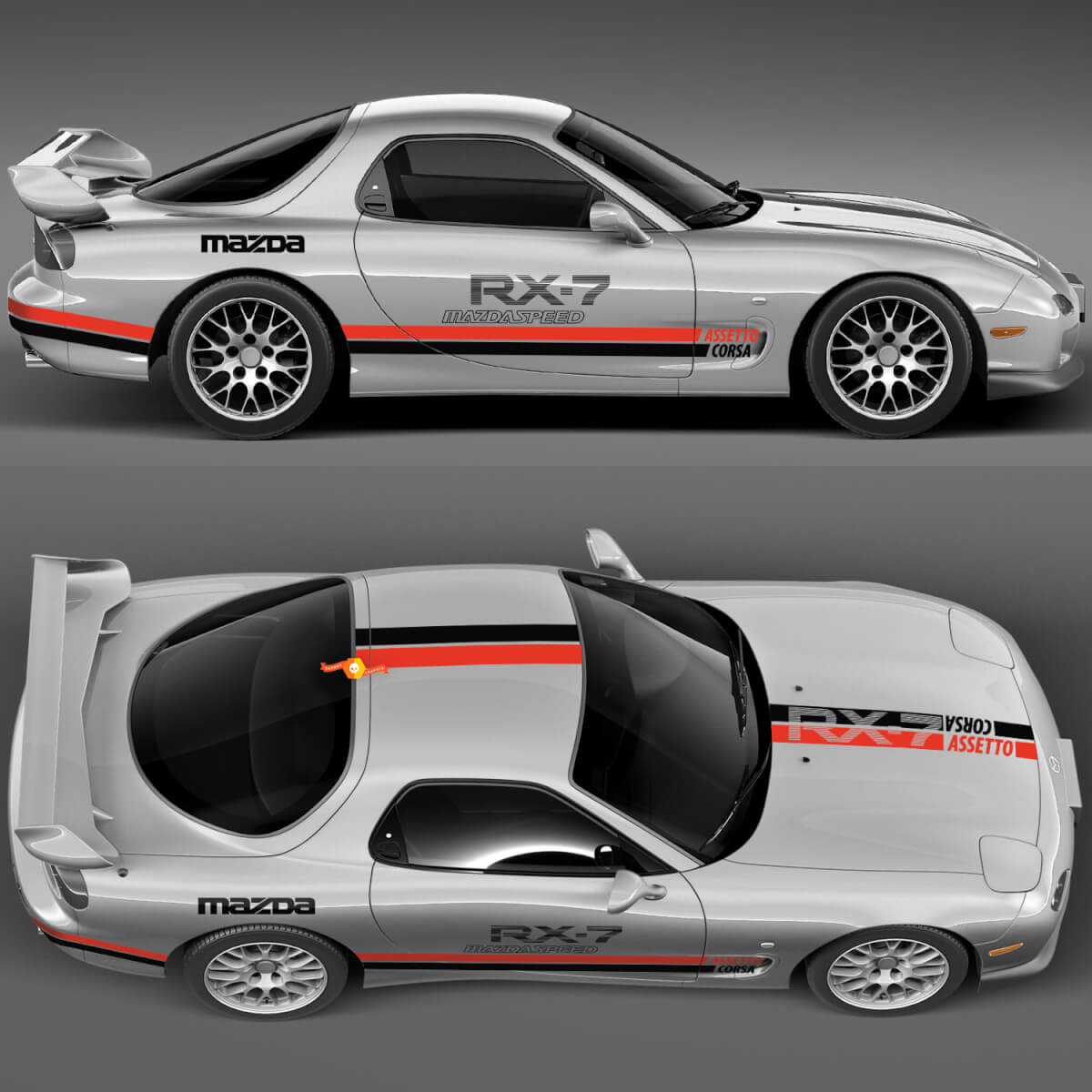 Full Kit Side Hood Stripe Decal Sticker - Custom Vinyl Sticker for Mazda RX-7 Sport