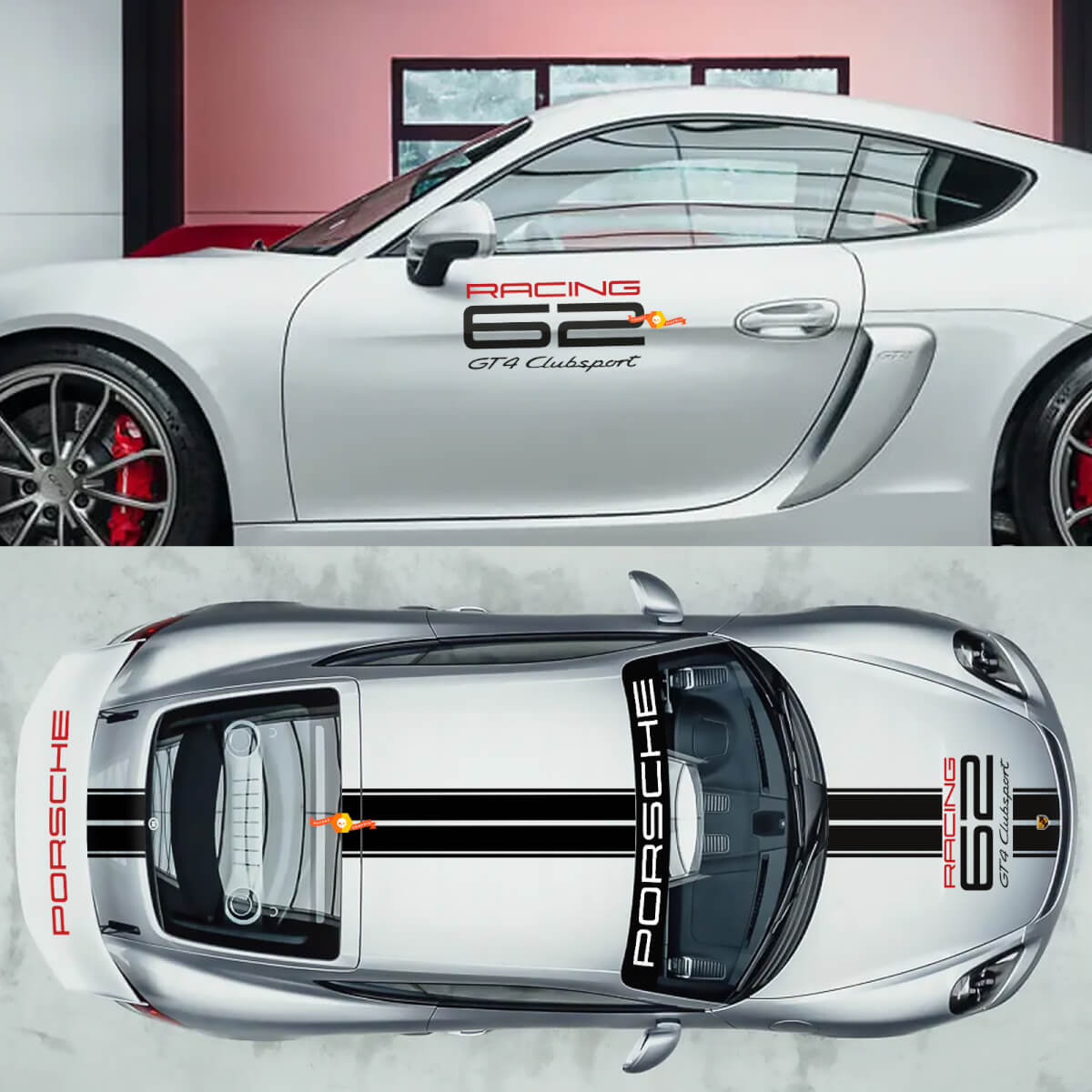 GT4 Clubsport Racing Side Hood Roof Windshield Baner Decals Stickers Graphics for Porsche 718 Cayman
