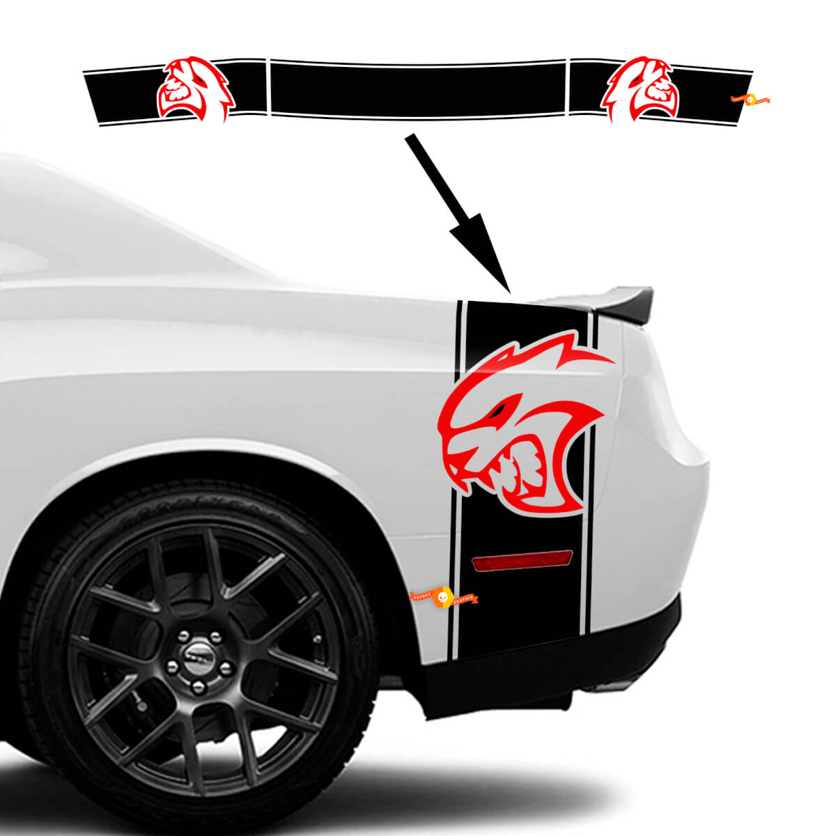 Side and tail band Red HELLCAT Decal Sticker graphics for Dodge Challenger