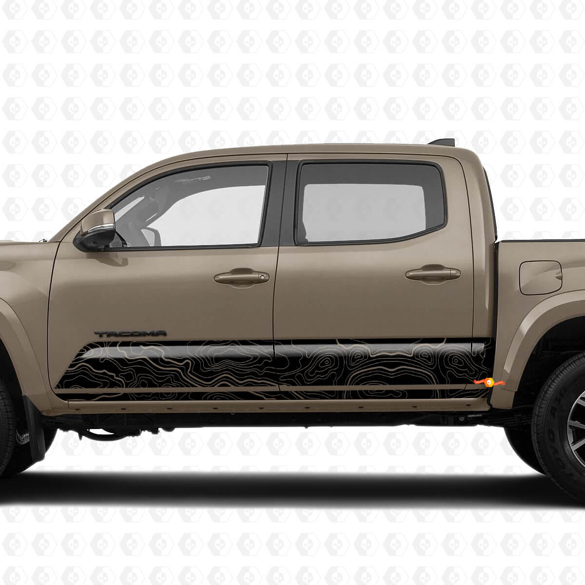 Side Stripes Topographic Map on Rocker Panel Vinyl Sticker Decal fit to Toyota Tacoma