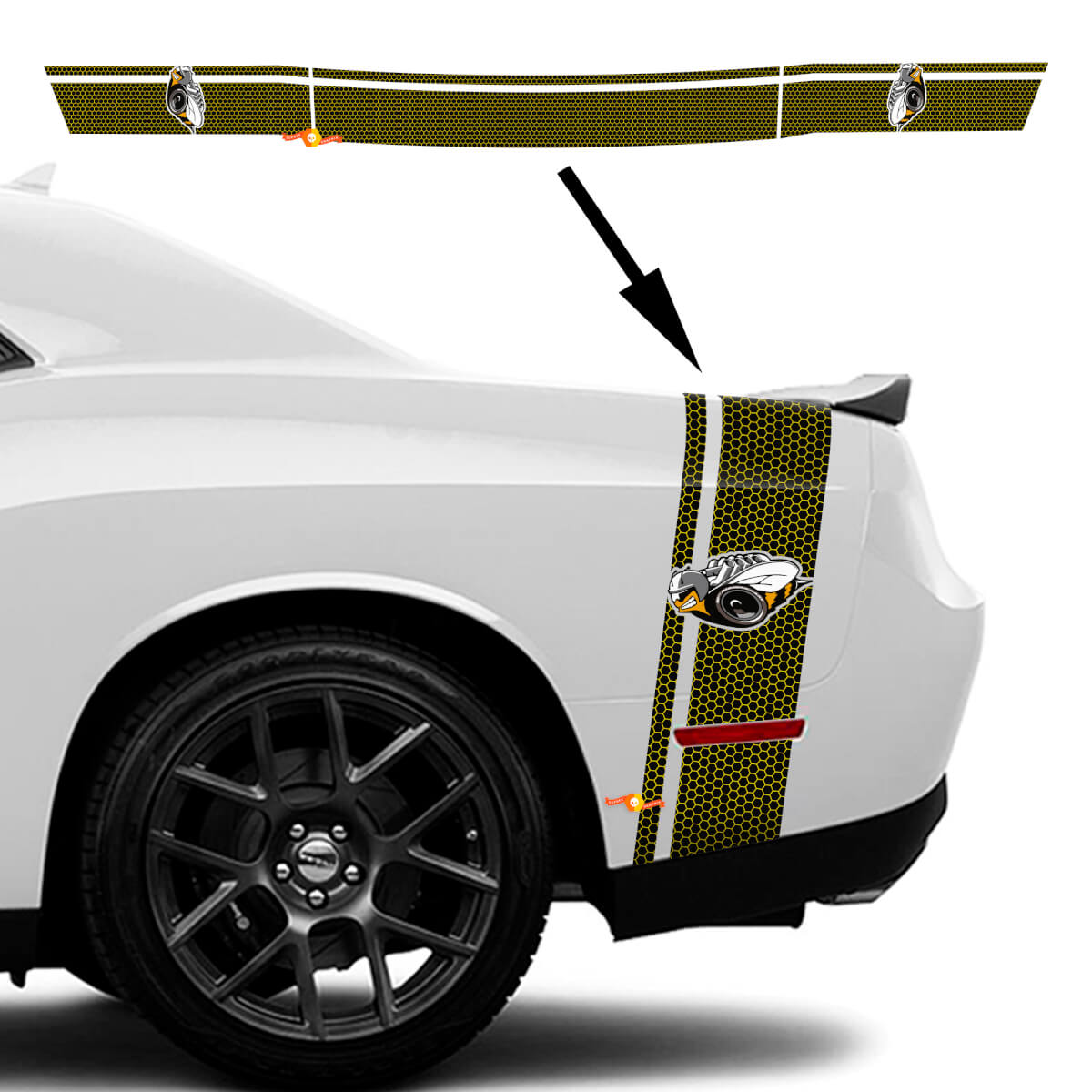 RUMBLE BEE Honeycomb Tail Bed Rear Bumblebee Stripe Decal for Dodge Challenger