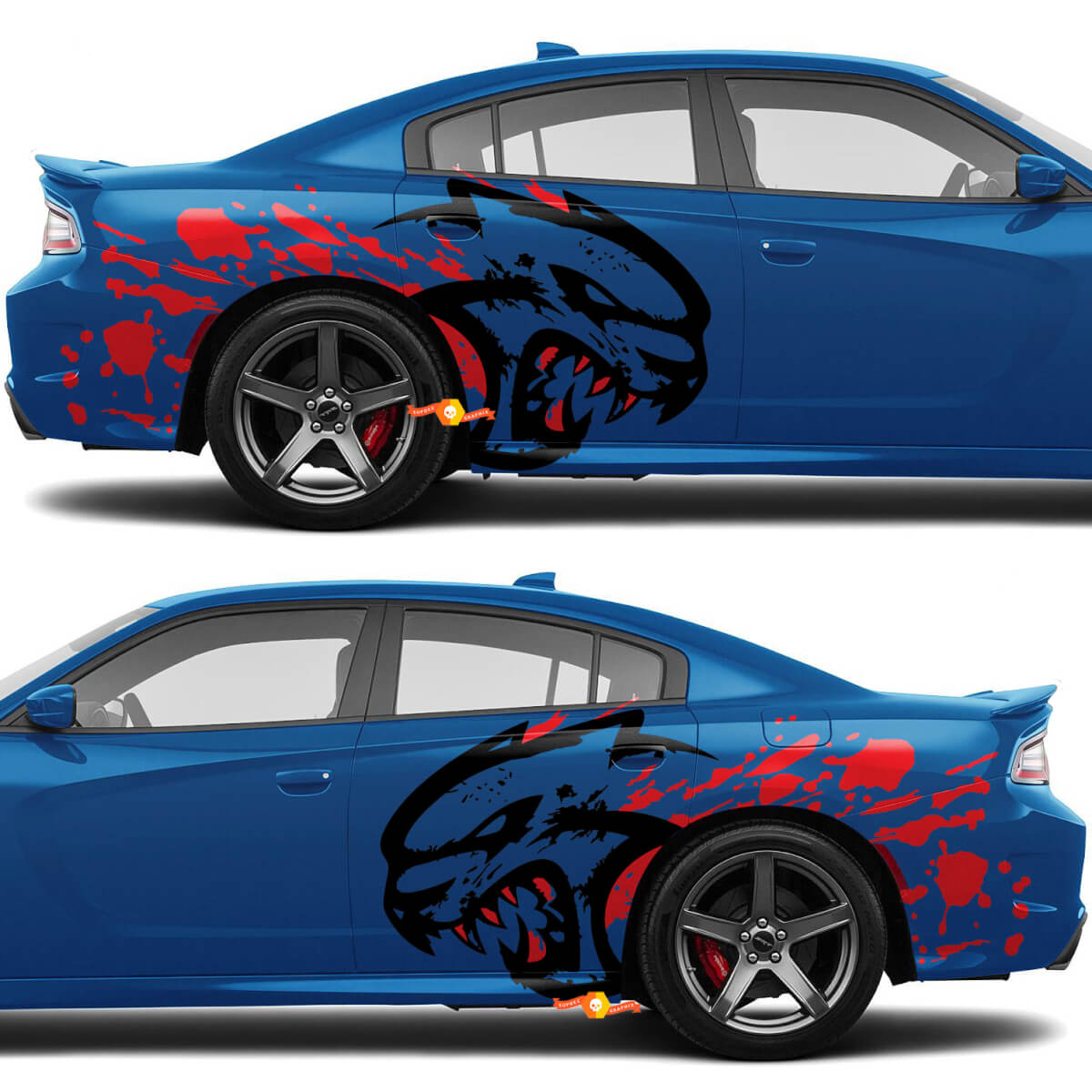 SRT Hellcat with Blood Side Rear Fender Decals Stickers Graphics for Dodge Charger or Challenger
