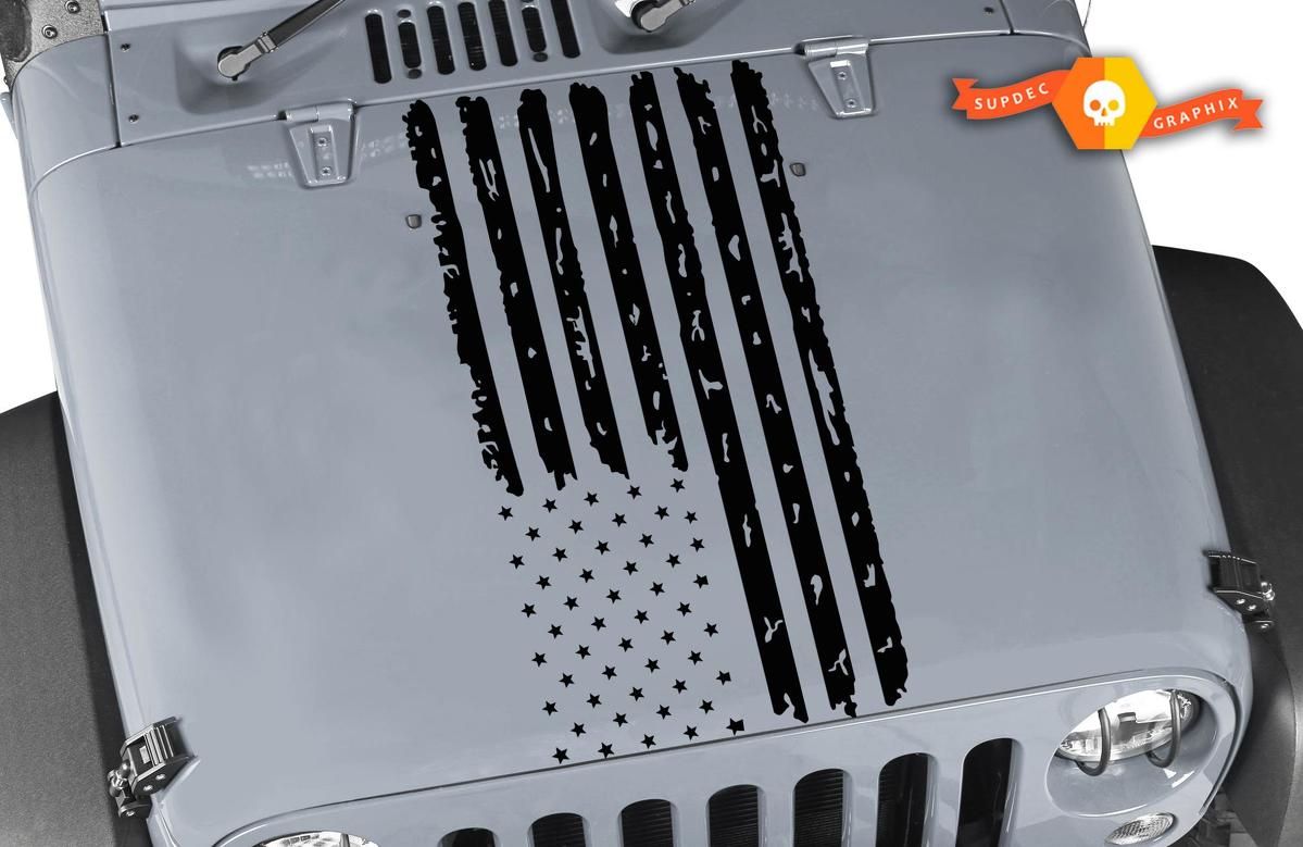 USA Flag Distressed Wrangler Edition Vinyl Hood Sticker Decal TJ LJ JK Unlimited#1