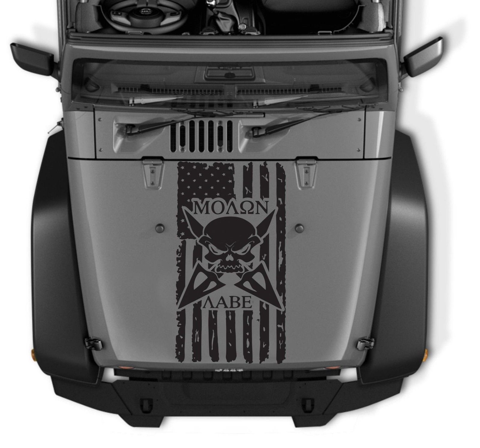 MOLON LABE USA Flag Distressed Skull Wrangler Vinyl Hood Sticker Decal TJ LJ JK #3