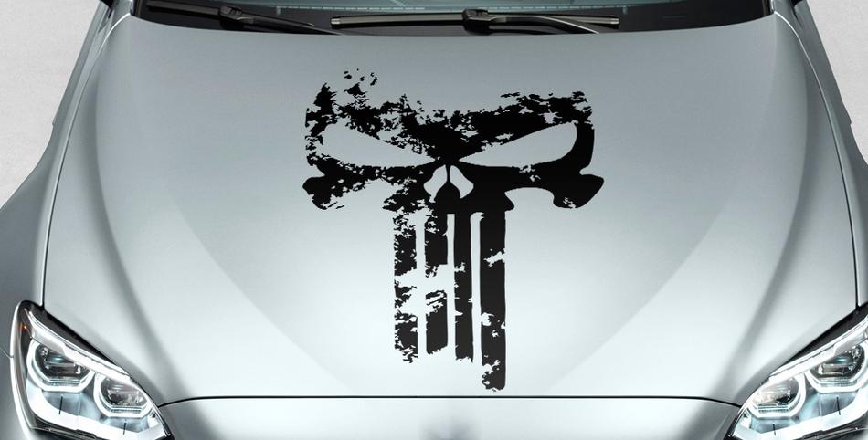 PUNISHER skull Distressed blood hood side vinyl decal sticker for car track suv #22
