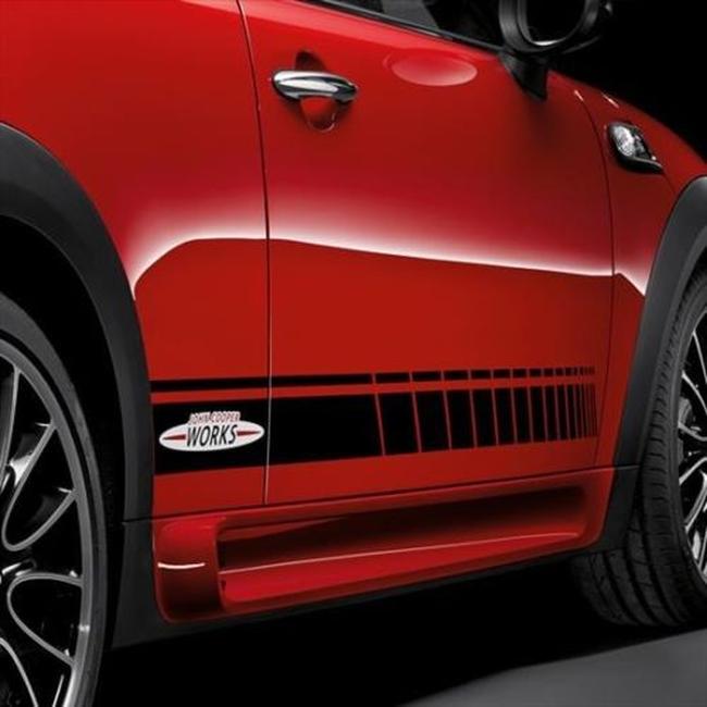 Mini Cooper R56 F56 ପାଖା ପଟା ଗ୍ରାଫିକ୍ସ ଷ୍ଟିକର ଡିକାଲ୍ ଜନ କୁପର ଓର୍କ୍ସ ଷ୍ଟ୍ରାଇପ୍।
