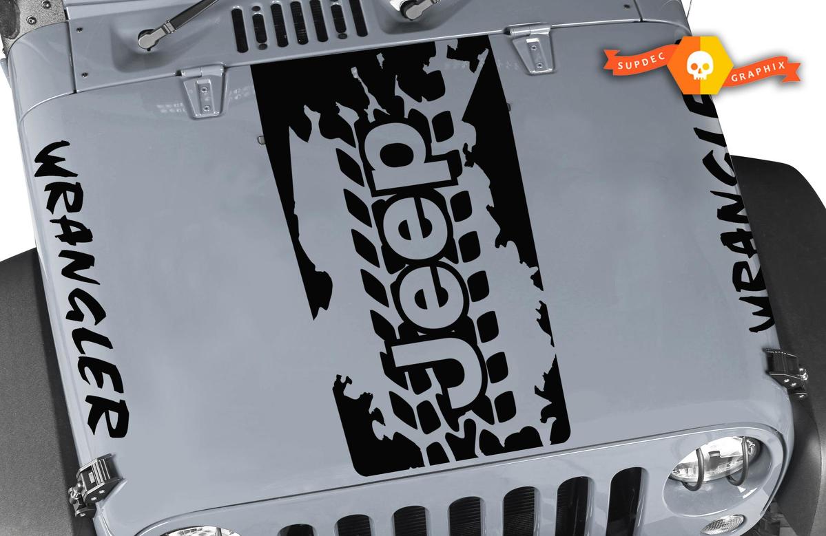 Jeep Wrangler Blackout Tire tread 3pc set vinyl hood fender Stickers Decals JK JKU LJ TJ