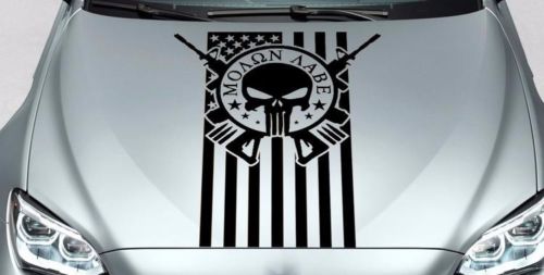 PUNISHER skull MOLON LABE US hood side vinyl decal sticker fits wrangler bmw etc