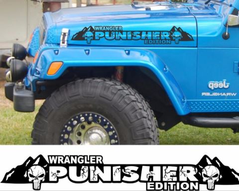 The Punisher Edition Version 2 Hood Stickers Decals. Custom set for Jeep wrangler hoods
