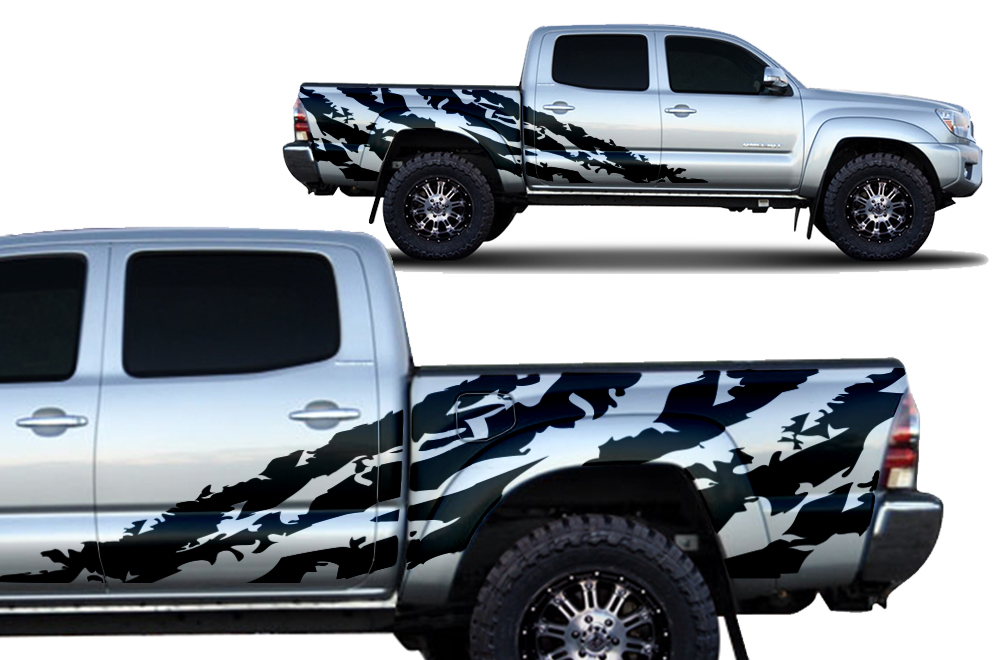 Toyota Tacoma 2005-2018 Short Bed Custom Half Side Sticker Decal Truck Wrap - SHRED