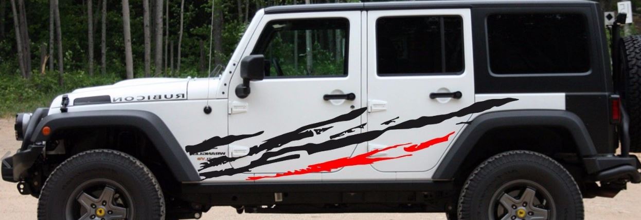 Scratch, rip, tear, rip tied Sticker Decal set. 1 or 2 color. Universal fits Jeep JK XJ