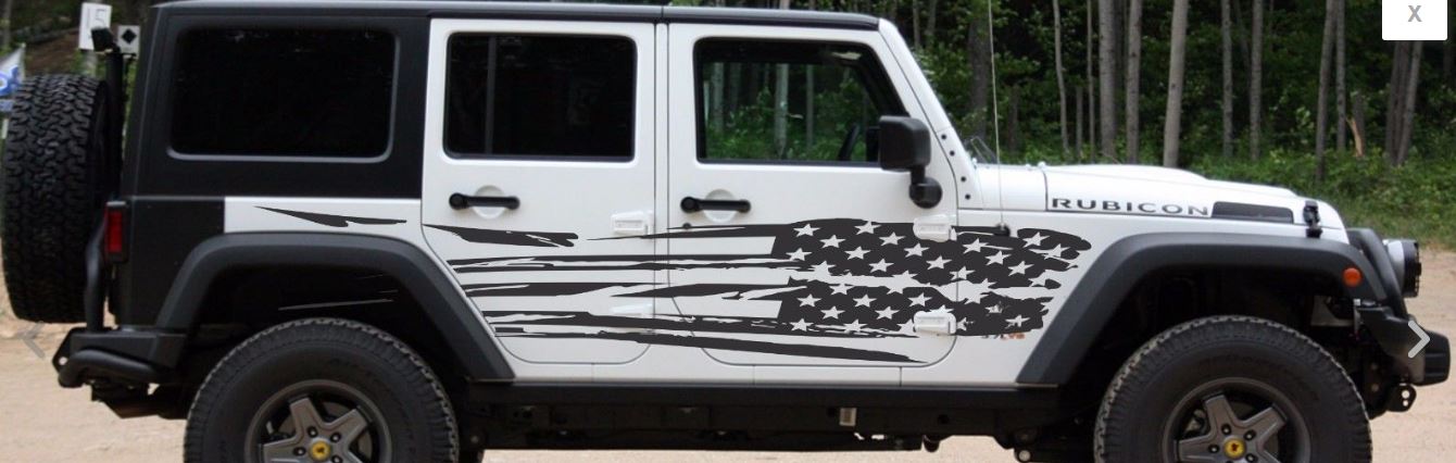 Distressed American Flag , rip, tear, body Sticker Decal set Universal fits Jeep JK XJ
