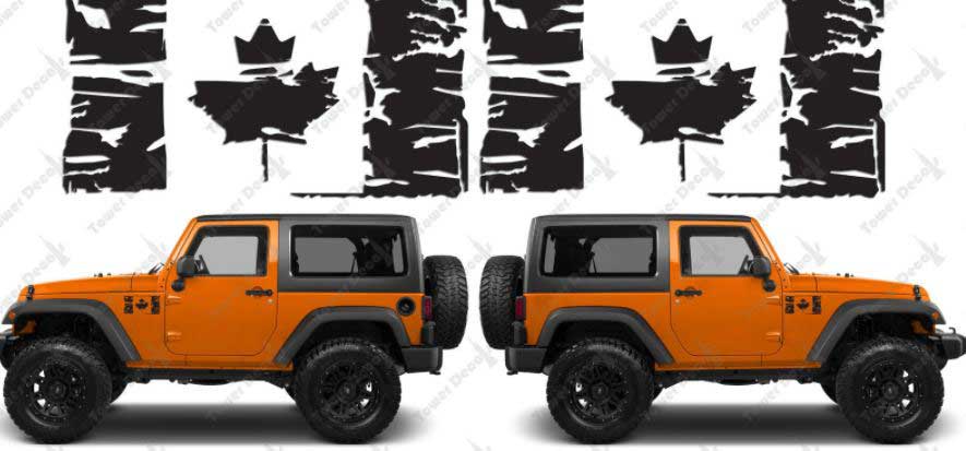 (2) Flag of Canada Grunge Maple Leaf Distressed Vinyl Stickers Decals fits: Jeep Wrangler