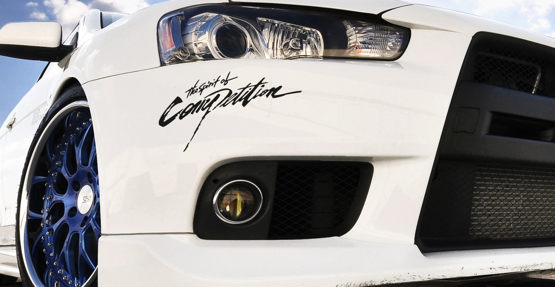 2x The Spirit Of Competition Racing Sport WD 4x4 Car Mitsubishi Lancer Evo V VI VII VIII IX X Vinyl Sticker Decal
