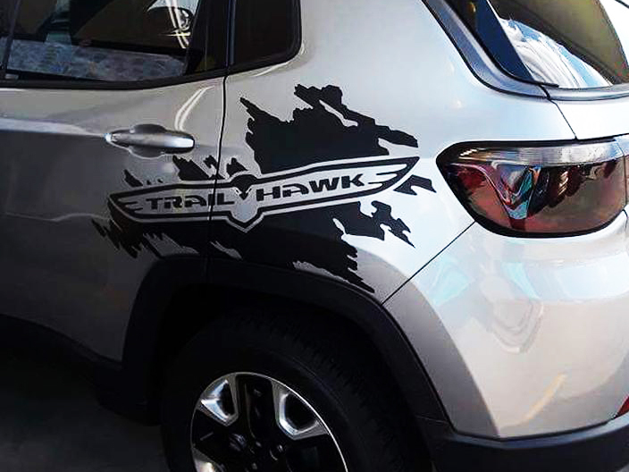 Jeep Renegade Cherokee Compass Trail Hawk Side Splash Splatter Logo Graphic Vinyl Sticker Decal