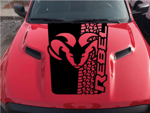Dodge Ram Tire Tracks Rebel Hood Logo Truck Vinyl Sticker Decal Graphic Pick Up Pickup