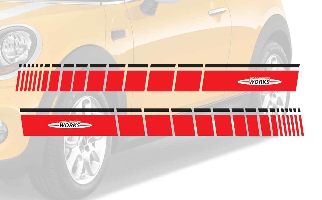 Mini Cooper R56 F56 side 2 colors stripes graphics Sticker Decal John Cooper Works stripe
