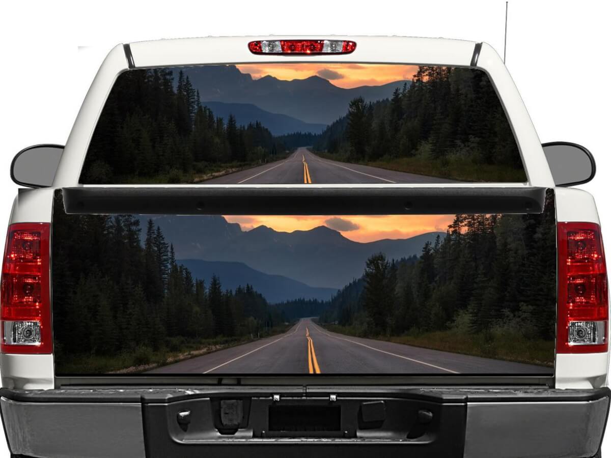 Mountains and Road Rear Window Decal Sticker Pick-up Truck SUV Car any size
