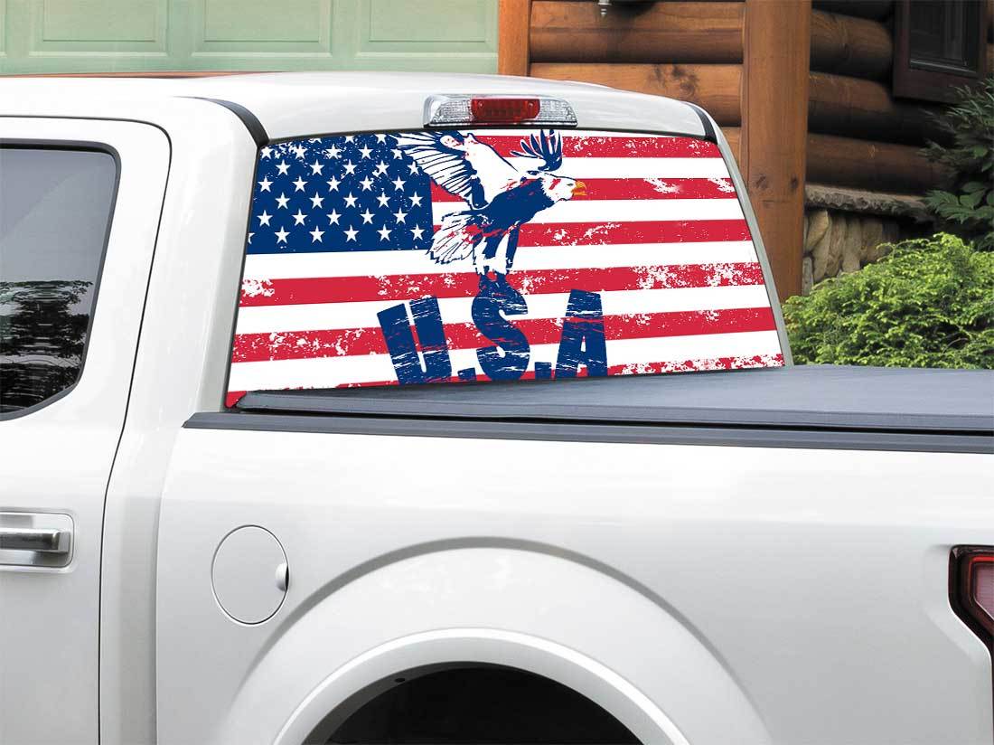 USA flag Bald patriotic Distressed style Rear Window Decal Sticker Pick-up Truck SUV Car any size
