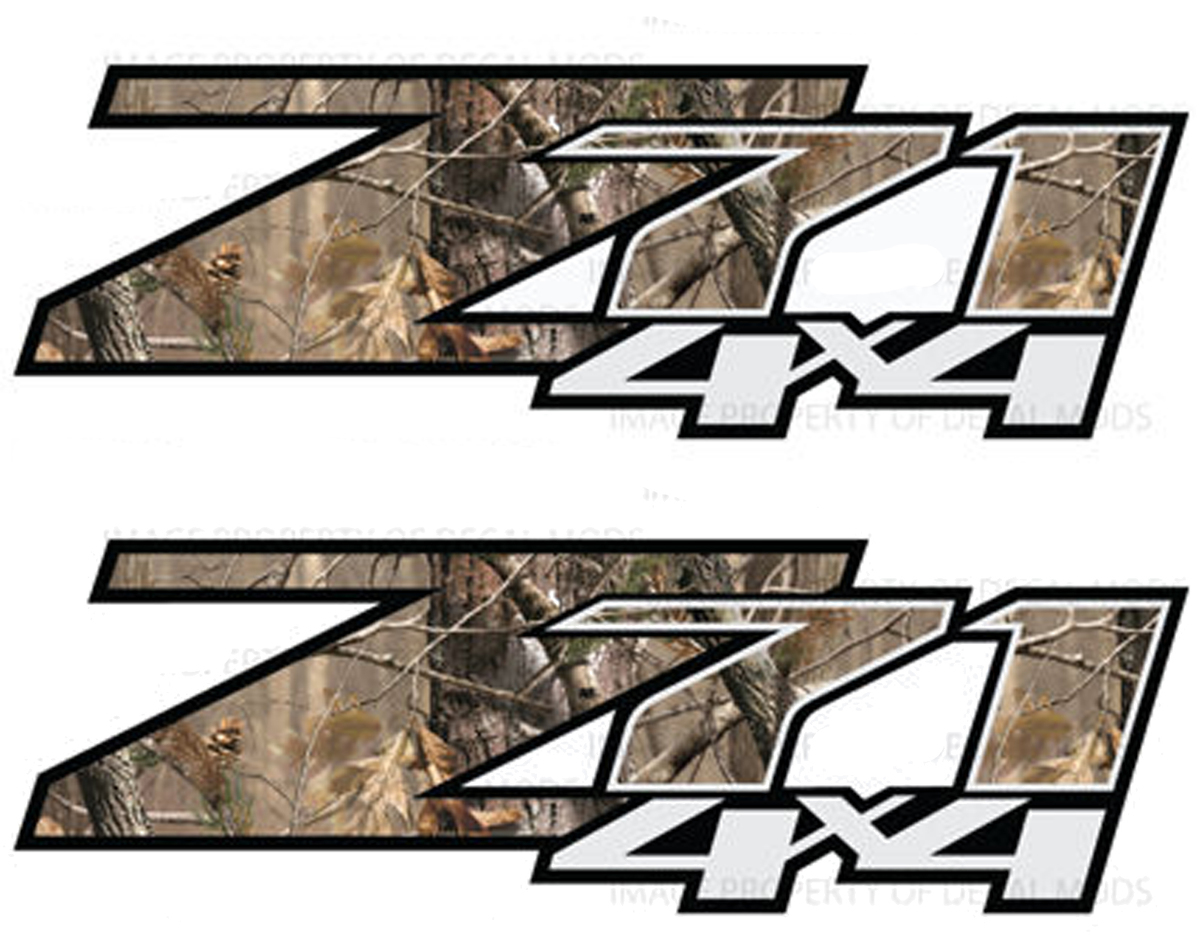 2 - Chevy Silverado Z71 4x4 decals Realtree AP Camo stickers side bed truck