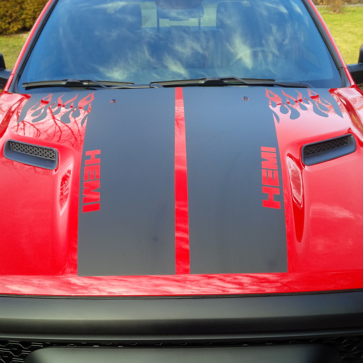 Dodge Ram Rebel  Hemi Flames Hood Logo Truck Vinyl Sticker Decal Graphic Pickup