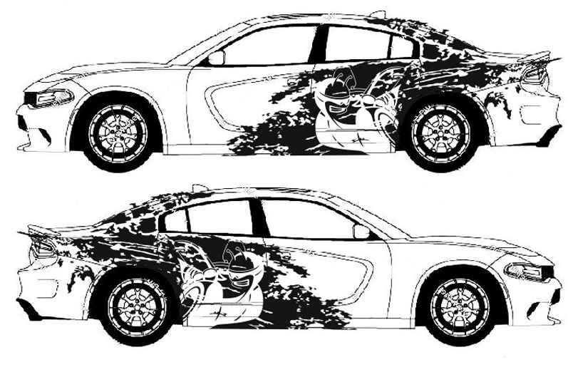 Dodge Challenger Or Charger SRT Hellcat Splash Grunge Stripes Kit Hell Cat Vinyl Sticker Decal Graphic