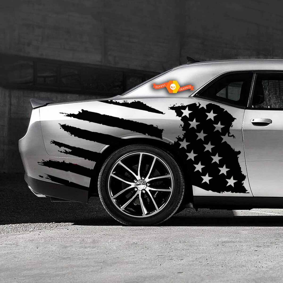 US USA flag distressed side Sticker Decal fits to Ford Mustang Dodge Charger Chevy Camaro