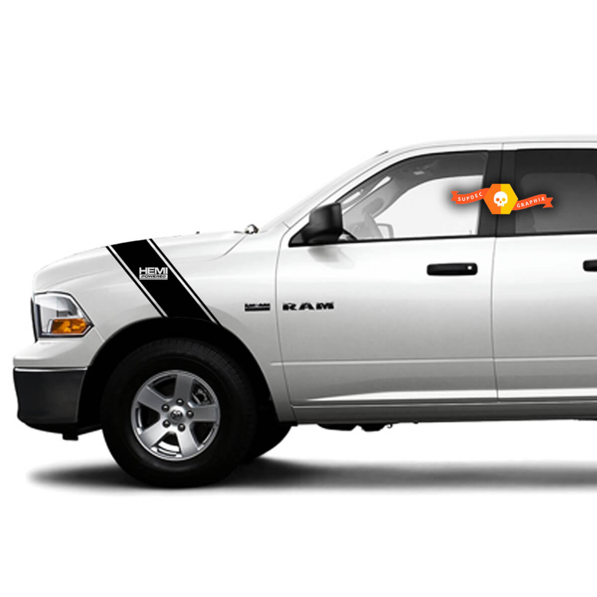 Dodge Ram HEMI Powered Hash Vinyl Sticker Decal 2 Stripes Truck Graphics Set Kit