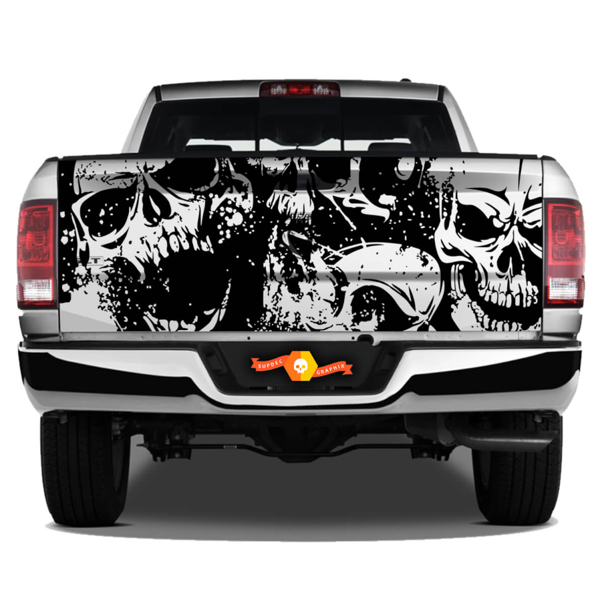 Skulls Grunge Tattoo Grunge Splash Zombies Walking Dead Undead Graphic Wrap Tailgate Vinyl Sticker Decal Truck Pickup SUV