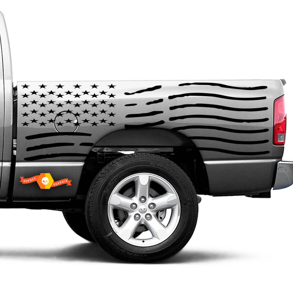 Distressed American Flag Dodge Ram Bed Side Truck Vinyl Sticker Decal Graphic Cast SUV