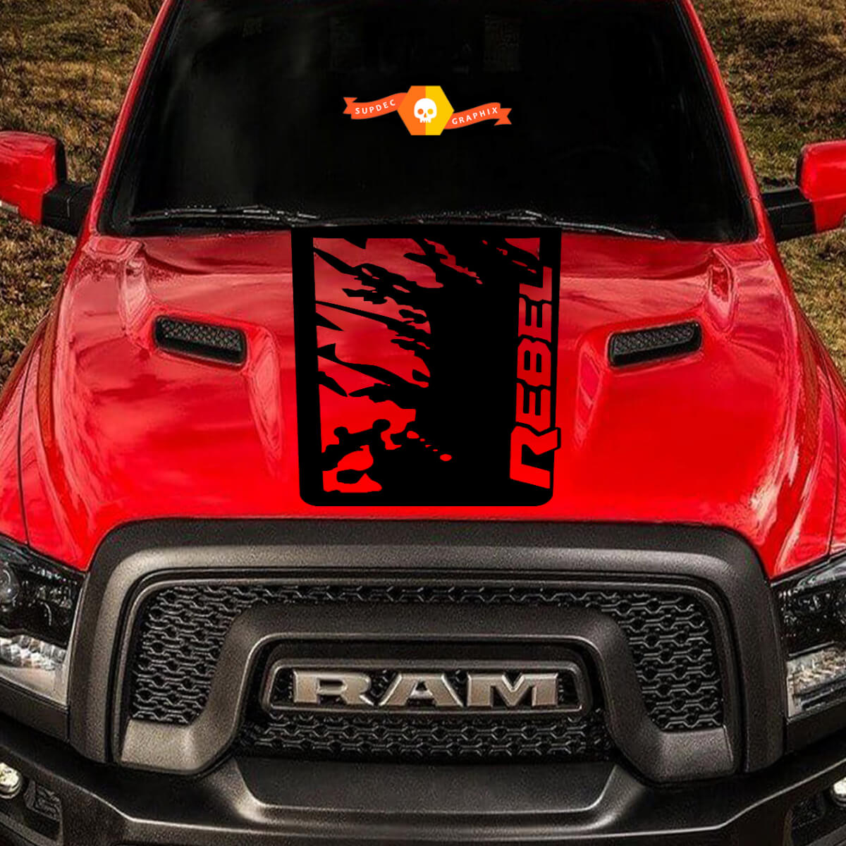 2015-2017 Dodge Ram Rebel Splash Hood Truck Vinyl Sticker Decal Graphic Grunge Splatter