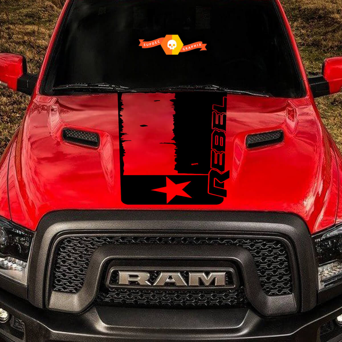2015-17 Dodge Ram Rebel Distressed Texas Flag Hood Truck Vinyl Sticker Decal Graphic #1