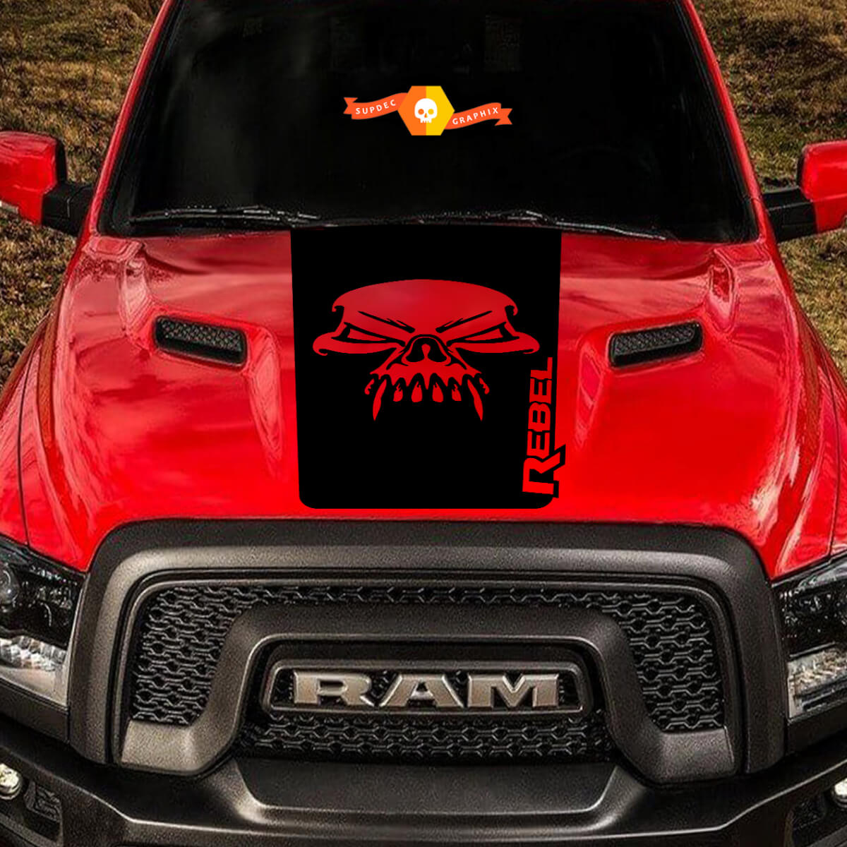 Dodge Ram Skull Rebel Hood Logo Truck Vinyl Sticker Decal Graphic Pickup SUV