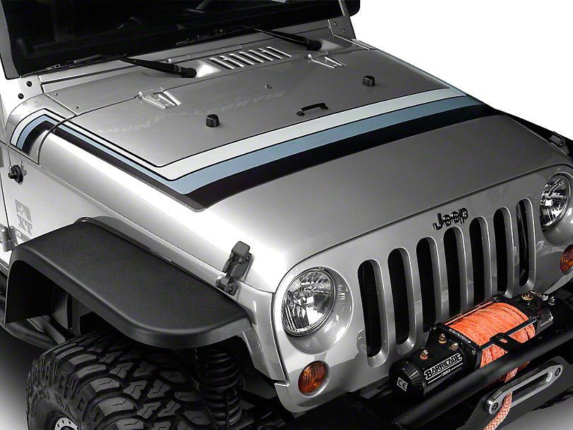 Retro Style Hood Stripes - Black & Gray Fits 2007-2018 Jeep Wrangler JK Models