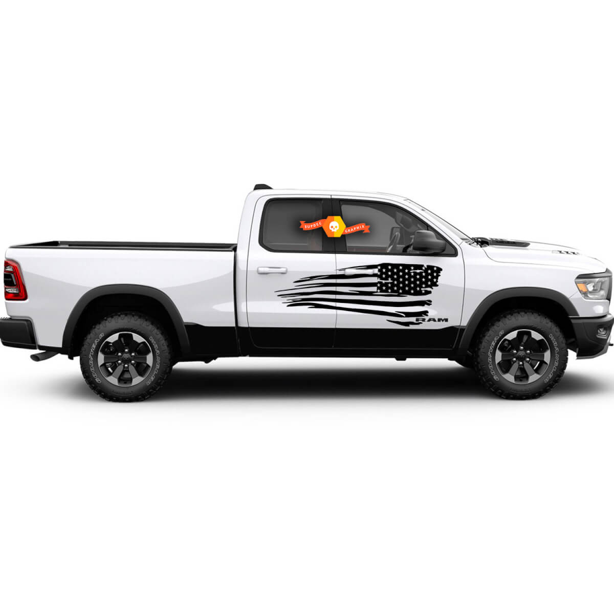 Distressed Flag Graphic Sticker Decal Side body Fits any Truck Dodge Ram American USA