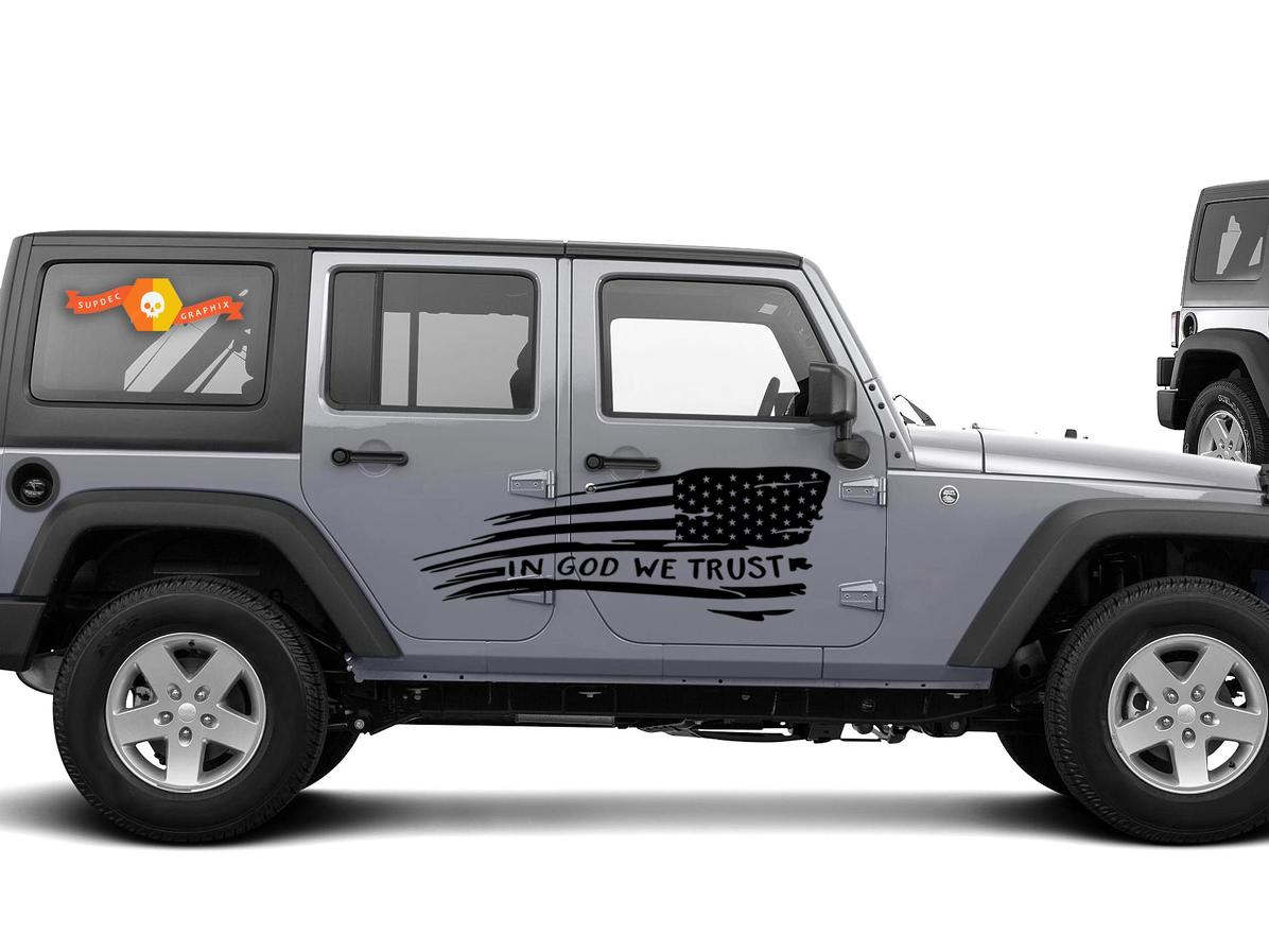 In GOD We Trust - Flag Graphic Sticker Decal Side body Fits Jeep Wrangler USA JKU