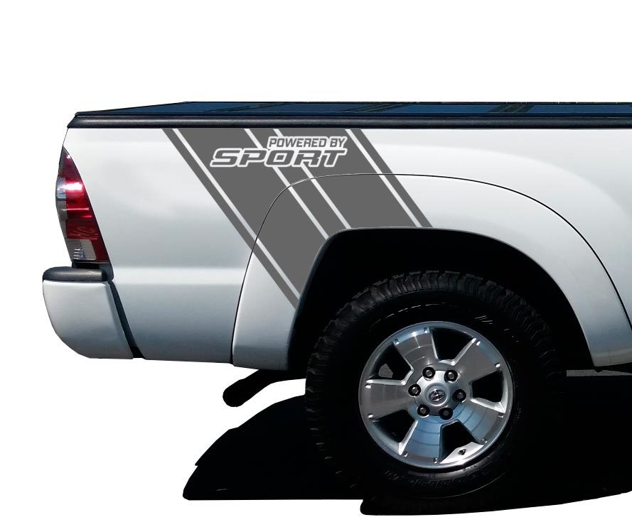 Powered by Sport Truck Bed Stripes Vinyl Graphic Stickers Decals - 4x4 Toyota Tacoma