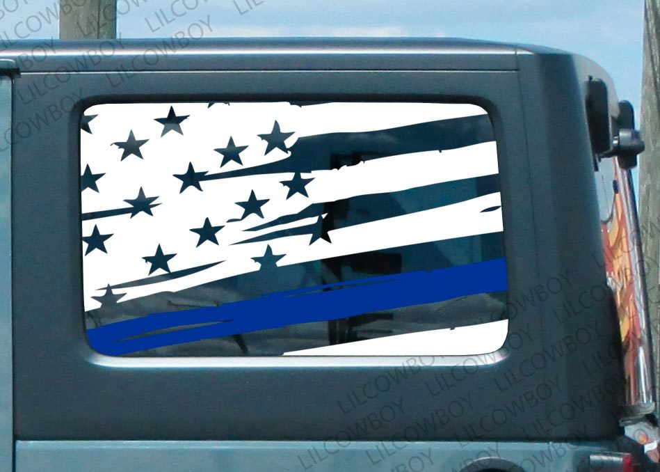 Distressed Blue line flag Side vinyl sticker decal Jeep Police lives matter