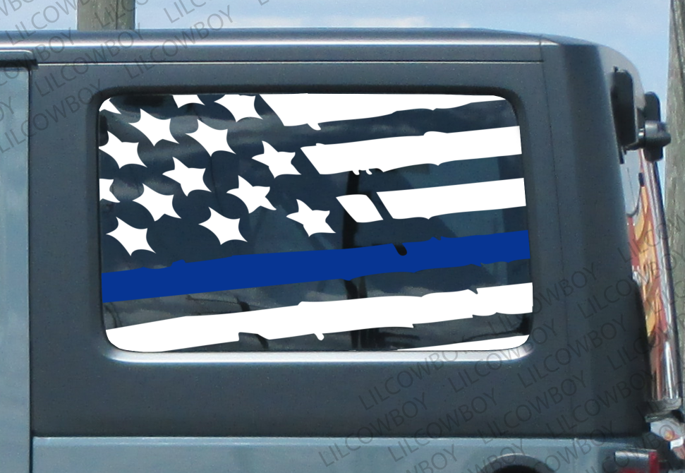 Distressed Blue line flag Side vinyl sticker decal Jeep Police lives matter