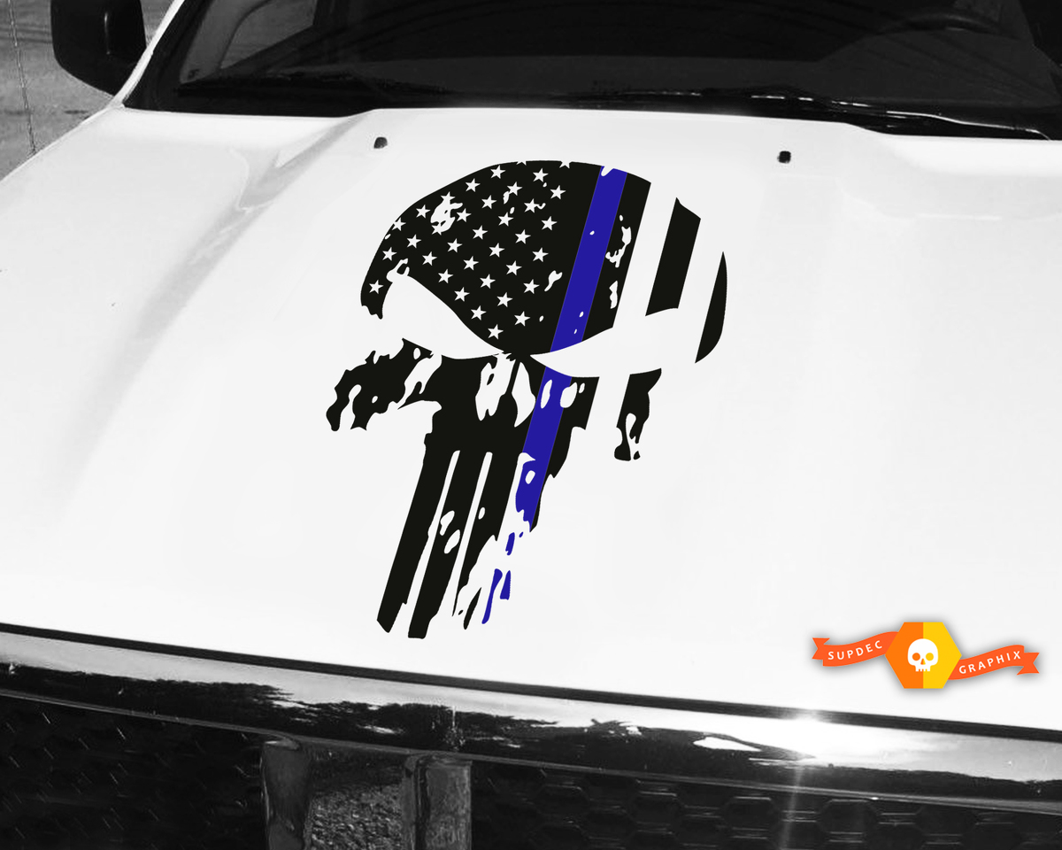 Punisher Skull Blue Line Flag Hood Sticker Decal 26