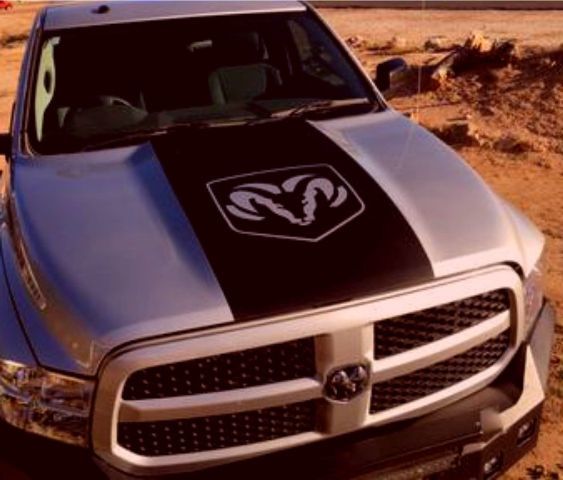 Dodge Ram 1500 Hemi Logo Hood Vinyl Sticker Decal, racing stripe, Mopar Graphics 5.7L Rt