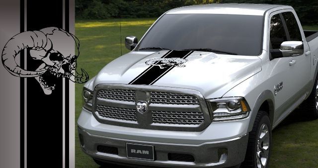 Truck Vinyl Hood Sticker Decal Dodge Ram 5.7L mopar hemi Skull Stripe logo Auto Graphics